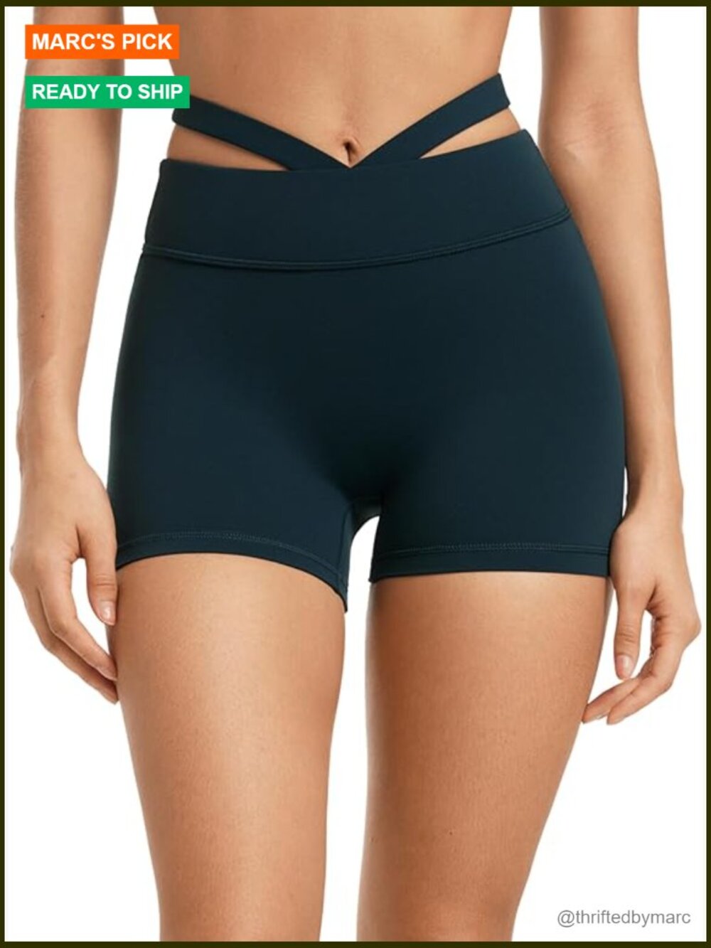 High-Waist Cross-Strap Women's Active Shorts - Dark Teal